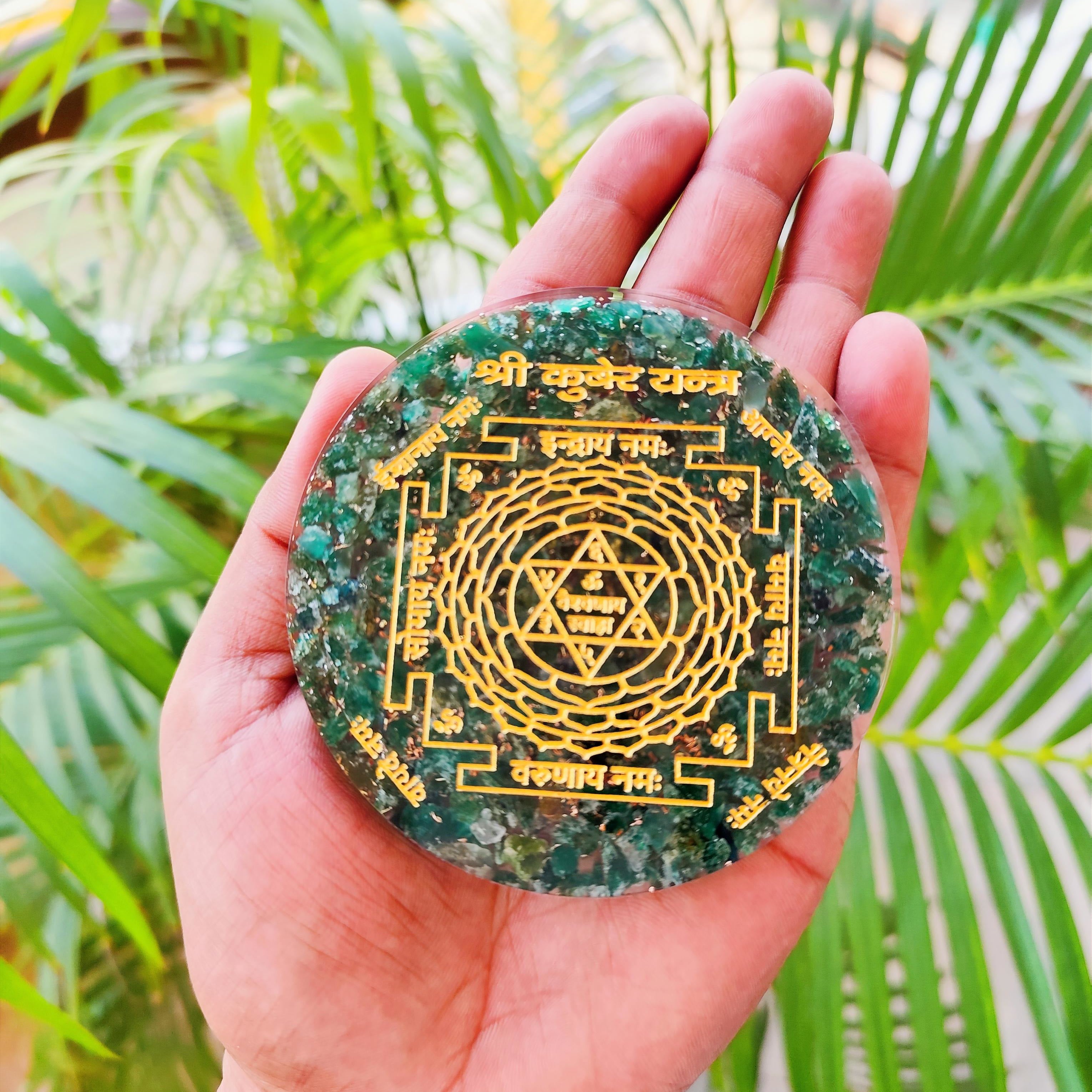 Green Jade Kuber Yantra Engraved Orgonite Plate